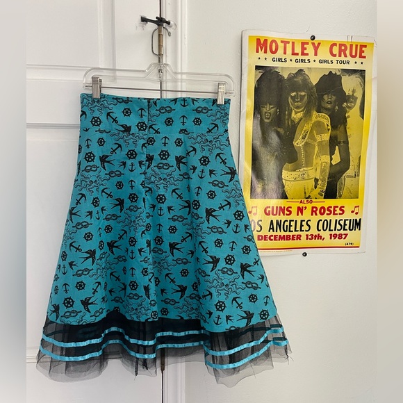Too Fast sailor nautical flash print on blue skirt size medium - Picture 3 of 5